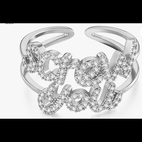 Screw You silvertone ring adjustable gift box cz stones one size fits most - Picture 2 of 4